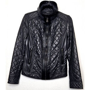 Dolce & Gabbana Moto Jacket Womens 42 Black Nylon Quilted Zip Leather Biker Edgy